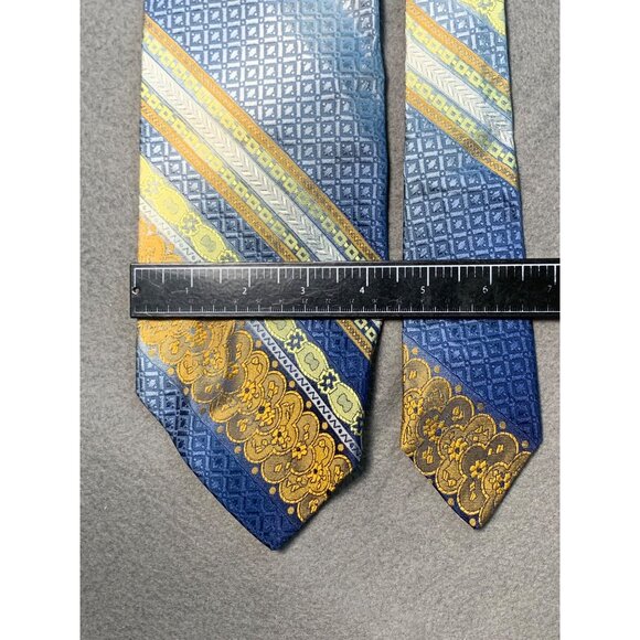 Wembley Mens Blue and Gold Patterned Silk Tie Vintage Necktie - Picture 2 of 5